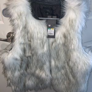 New White black and grey fur vest